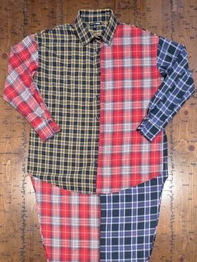 Fashion Nova XS Patchwork Flannel Extra-Long Shirt
